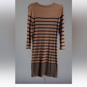 MNG Mango Lt Brown/Dk Brown Striped Sweater Dress  Long Sleeve Stretchy Size M